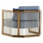 Poltrona Com Braço Mava Algodão Azul Madeira Cedro Corda Plan