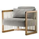 Poltrona Com Braço Mava Algodão Cinza Madeira Cedro Corda Pla