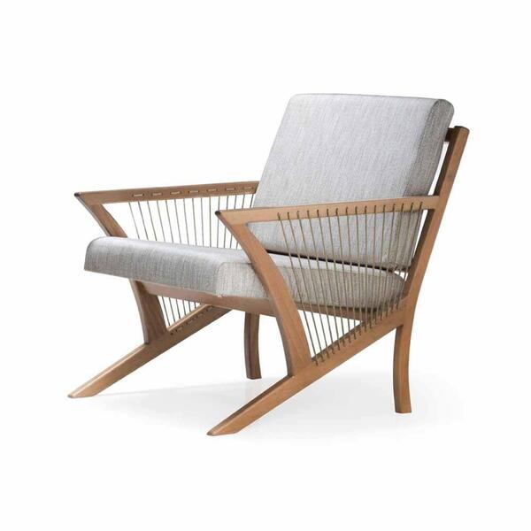 Poltrona Com Braço Muá Algodão Cinza Madeira Cedro Corda Redo