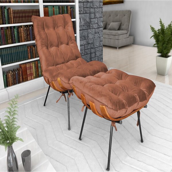 Poltrona Com Puff 152cm Costela Karine Matrix Ferrugem