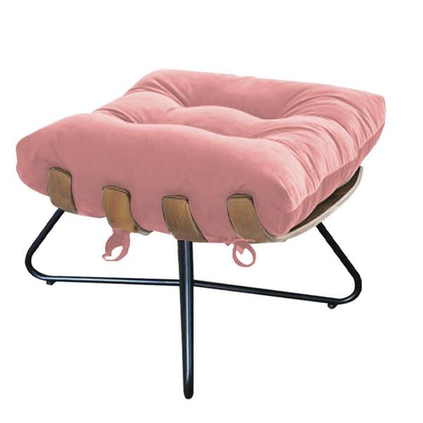 Poltrona Com Puff Banqueta Sala Escritório Suede Rose Gold