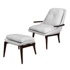 Poltrona Com Puff Cintia Pés Madeira Linho Palha G38 - Gran B