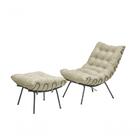 Poltrona Com Puff Costela Adão Aramada - Veludo Bege