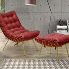 Poltrona Com Puff Costela Adão Aramada - Veludo Vermelho