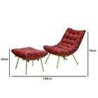 Poltrona Com Puff Costela Adão Aramada - Veludo Vermelho