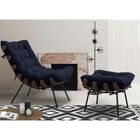 Poltrona Com Puff Costela Adão Madeira Platinum Decor Azul