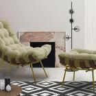 Poltrona Com Puff Costela Adão - Veludo Bege