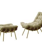 Poltrona Com Puff Costela Adão - Veludo Bege