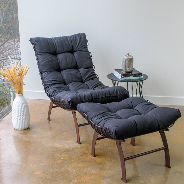 Poltrona Com Puff Costela Aramada Aço Corten/preto