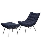 Poltrona Com Puff Costela Aramada Adão Platinum Decor Azul