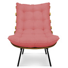 Poltrona Com Puff Costela Base Em Aço Linho Whiski Rosê M11 -