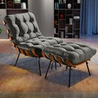 Poltrona Com Puff Costela Cinza Grafite