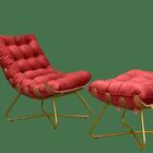 Poltrona Com Puff Costela Eva- Veludo Vermelho