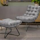 Poltrona Com Puff Costela Eva Aramada - Linho Cinza