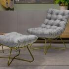 Poltrona Com Puff Costela Eva Aramada - Linho Cinza