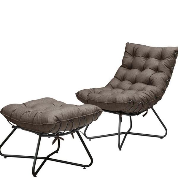 Poltrona Com Puff Costela Eva Aramada - Linho Marrom