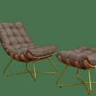 Poltrona Com Puff Costela Eva - Linho Marrom