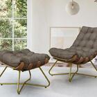 Poltrona Com Puff Costela Eva - Linho Marrom