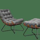 Poltrona Com Puff Costela Eva - Veludo Cinza