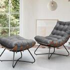 Poltrona Com Puff Costela Eva - Veludo Cinza