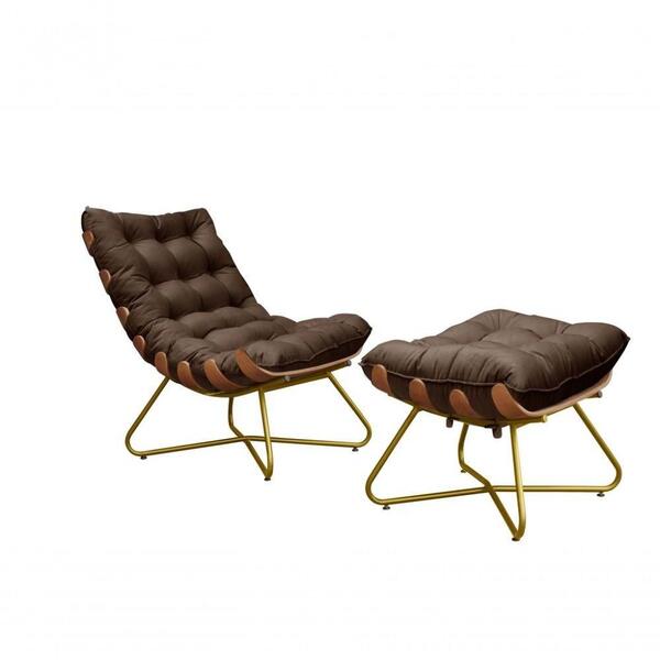 Poltrona Com Puff Costela Eva - Veludo Marrom