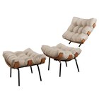 Poltrona Com Puff Costela Linho Bege Médio