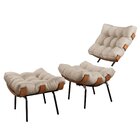 Poltrona Com Puff Costela Linho Bege Médio