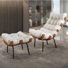 Poltrona Com Puff Costela Linho Bege/off White