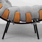 Poltrona Com Puff Costela Linho Cinza