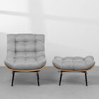 Poltrona Com Puff Costela Linho Cinza