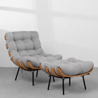 Poltrona Com Puff Costela Linho Cinza