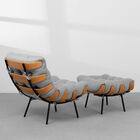 Poltrona Com Puff Costela Linho Cinza