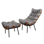 Poltrona Com Puff Costela Linho Grafite