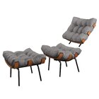 Poltrona Com Puff Costela Linho Grafite