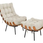 Poltrona Com Puff Costela Para Sala E Quarto Suede Bege - Wed