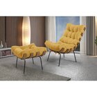 Poltrona Com Puff Costela Veludo Amarelo