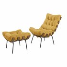 Poltrona Com Puff Costela Veludo Amarelo