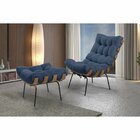 Poltrona Com Puff Costela Veludo Azul Marinho