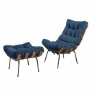 Poltrona Com Puff Costela Veludo Azul Marinho