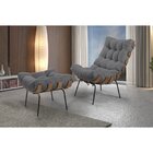 Poltrona Com Puff Costela Veludo Cinza