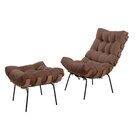 Poltrona Com Puff Costela Veludo Marrom