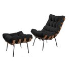 Poltrona Com Puff Costela Veludo Preto