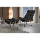 Poltrona Com Puff Costela Veludo Preto