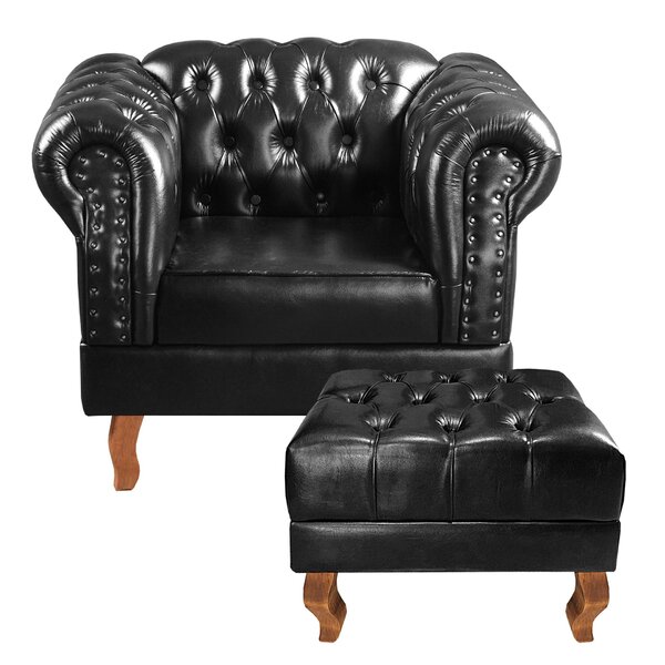 Poltrona Com Puff Decorativo Chesterfield Capitonê Dom Pedro
