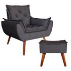 Poltrona Com Puff Decorativo Opala Linho Café Kasa Sofá