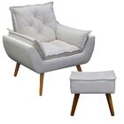 Poltrona Com Puff Decorativo Opala Linho Crú Kasa Sofá