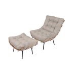 Poltrona Com Puff Em Linho Costela  Bege/marrom