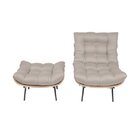 Poltrona Com Puff Em Linho Costela  Bege/marrom