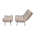 Poltrona Com Puff Em Linho Costela  Bege/marrom