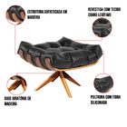 Poltrona Com Puff Giratório Costela Couro Preto Base De Madei